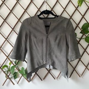 My Tribe Cropped Ruffle Leather Jacket